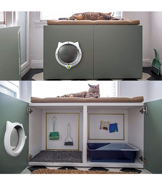 Black 4 Way Locking Cat Flap Door Pet Entry Portal For Interior Doors Walls & Cabinets Doors & Flaps