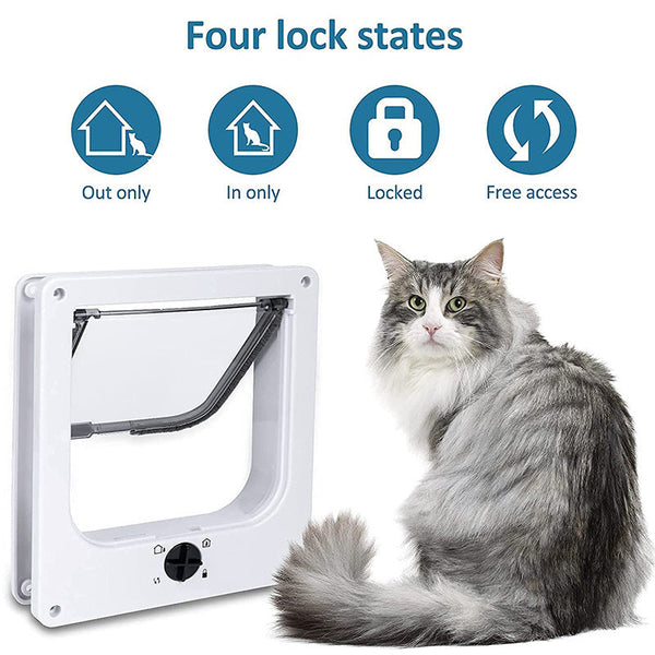 Size M White 4 Way Locking Pet Flap Door For Cats And Small Dogs Weatherproof Magnetic Doors & Flaps
