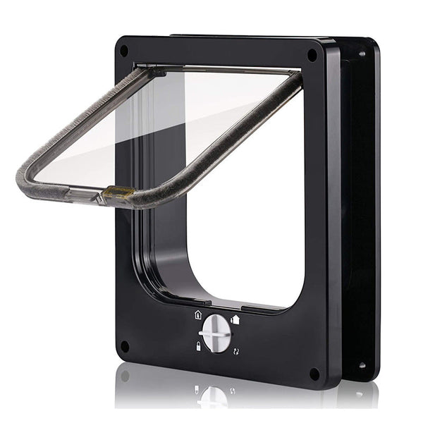 Size L Black 4 Way Locking Pet Flap Door For Cats And Small Dogs Weatherproof Mag Netic Placeholder