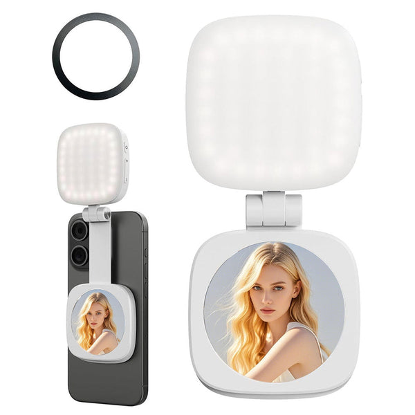 White Magnetic Foldable Selfie Light With Mirror Rechargeable Led Fill Light For Iphone & Android Vlogging(Mobile Phone Is A Shooting Prop And Is Not