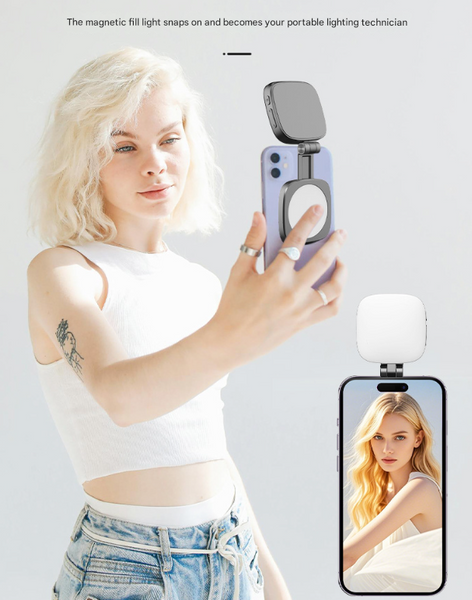White Magnetic Foldable Selfie Light With Mirror Rechargeable Led Fill Light For Iphone & Android Vlogging(Mobile Phone Is A Shooting Prop And Is Not