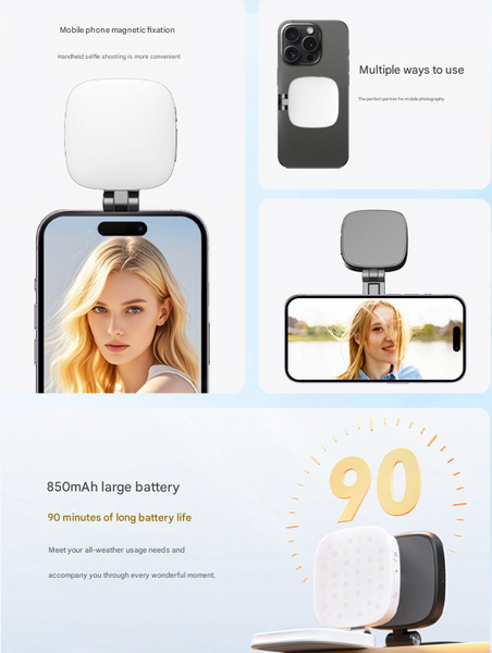 White Magnetic Foldable Selfie Light With Mirror Rechargeable Led Fill Light For Iphone & Android Vlogging(Mobile Phone Is A Shooting Prop And Is Not