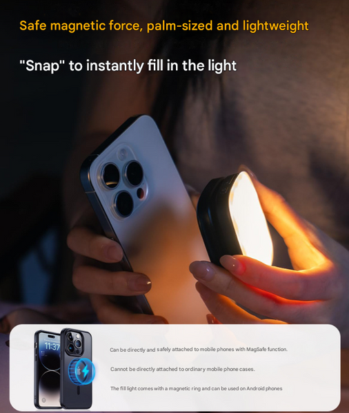 White Magnetic Foldable Selfie Light With Mirror Rechargeable Led Fill Light For Iphone & Android Vlogging(Mobile Phone Is A Shooting Prop And Is Not