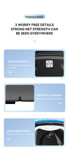 White Smart Robotic Floor Mop With Humidifier Spray Ultra Slim Automatic Wet & Dry Cleaner Mops Brooms & Scrubbers