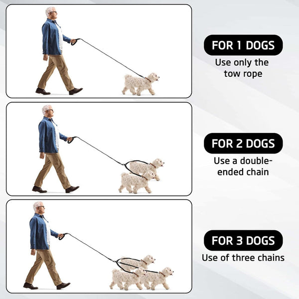 Grey 3 In 1 Tangle Free Dog Leash For 1 3 Dogs Heavy Duty Bungee Coupler With Reflective Stitching & Padded Handle Leads & Head Collars