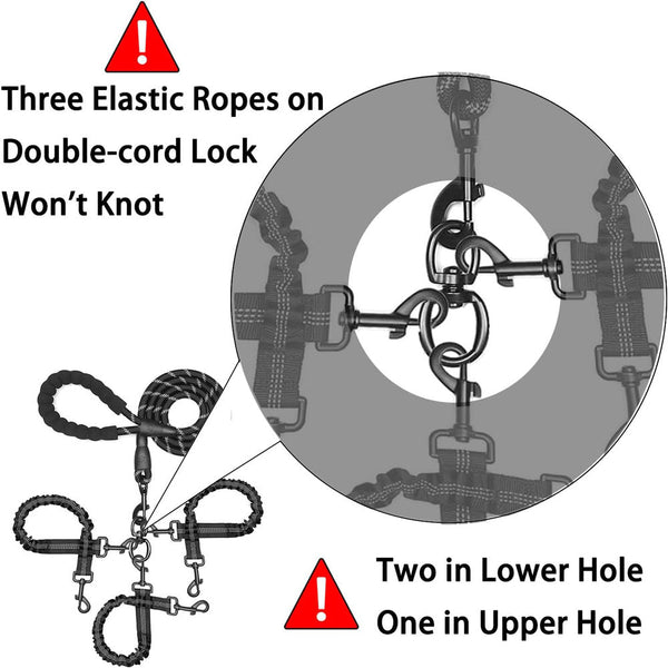 Green 3 In 1 Tangle Free Dog Leash For 1 3 Dogs Heavy Duty Bungee Coupler With Reflective Stitching & Padded Handle Leads & Head Collars