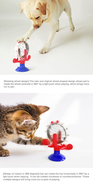 Blue Interactive Pet Treat Dispenser Spinning Wheel Food Puzzle Toy For Cats & Dogs With Suction Cup Base Dog Toys