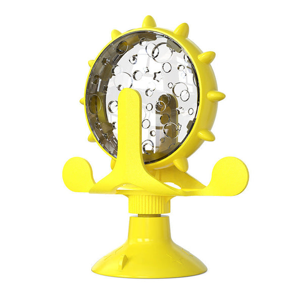 Yellow Interactive Pet Treat Dispenser Spinning Wheel Food Puzzle Toy For Cats & Dogs With Suction Cup Base Dog Toys