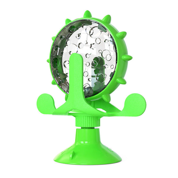 Green Interactive Pet Treat Dispenser Spinning Wheel Food Puzzle Toy For Cats & Dogs With Suction Cup Base Dog Toys