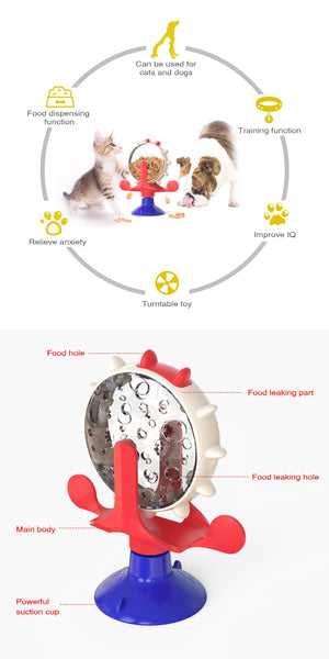 Green Interactive Pet Treat Dispenser Spinning Wheel Food Puzzle Toy For Cats & Dogs With Suction Cup Base Dog Toys