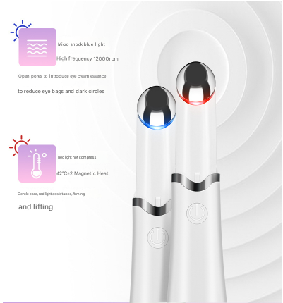 White Sonic Eye & Lip Massager With Red Blue Light Therapy Heated Vibrating Wand For Puffiness And Wrinkles Massagers