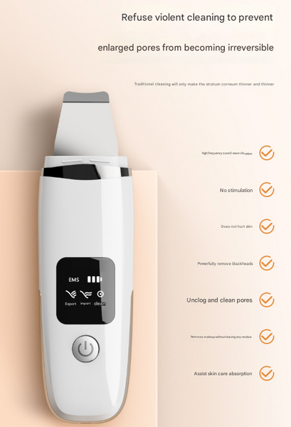 White Professional 4 In 1 Ultrasonic Skin Scrubber Deep Pore Cleanser Blackhead Remover & Ems Facial Lifting Tool Facial Cleansing Devices