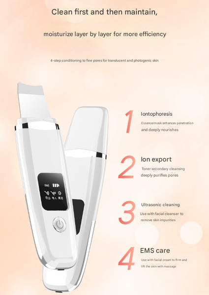 White Professional 4 In 1 Ultrasonic Skin Scrubber Deep Pore Cleanser Blackhead Remover & Ems Facial Lifting Tool Facial Cleansing Devices