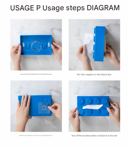 Red 2 Pcs Creative Building Block Tissue Box Holder Wall Mounted Desktop Dispenser Napkin Rings & Holders