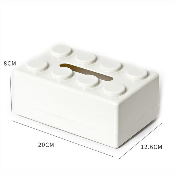 White 2 Pcs Creative Building Block Tissue Box Holder Wall Mounted & Desktop Dispenser For Bathroom Kids Room Office Decor Napkin Rings & Holders