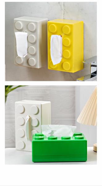White 2 Pcs Creative Building Block Tissue Box Holder Wall Mounted & Desktop Dispenser For Bathroom Kids Room Office Decor Napkin Rings & Holders