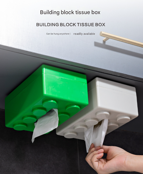 White 2 Pcs Creative Building Block Tissue Box Holder Wall Mounted & Desktop Dispenser For Bathroom Kids Room Office Decor Napkin Rings & Holders
