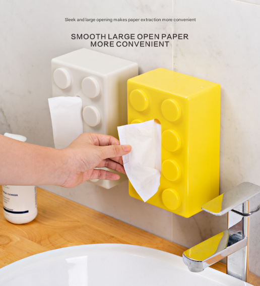 White 2 Pcs Creative Building Block Tissue Box Holder Wall Mounted & Desktop Dispenser For Bathroom Kids Room Office Decor Napkin Rings & Holders