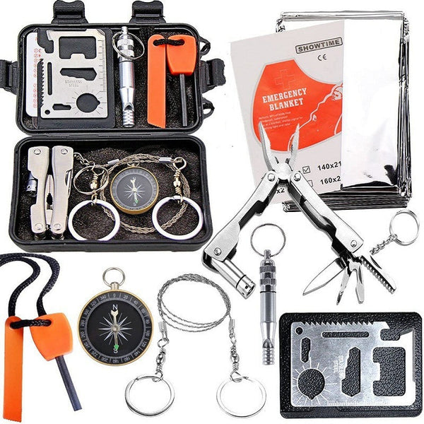 Black 8 In 1 Emergency Survival Kit Compact Outdoor Gear For Camping Hiking & Car Other Emergency Equipment