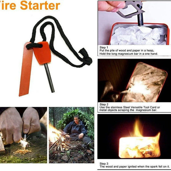 Black 8 In 1 Emergency Survival Kit Compact Outdoor Gear For Camping Hiking & Car Other Emergency Equipment