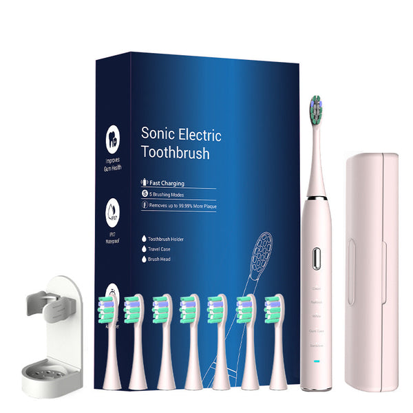 White Sonic Rechargeable Electric Toothbrush With 8 Heads & Travel Case 5 Brushing Modes Smart Timer(Usb) Electric Toothbrushes