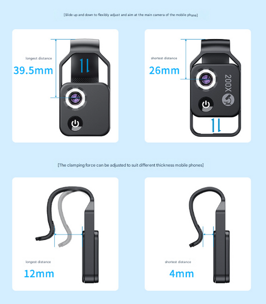 Black 200X Clip On Microscope Lens For Smartphone Hd Pocket Magnifier With Cpl Filter And Led Light(Excluding Mobile Phones) Other Mobile Accessories