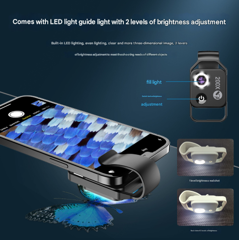 White 200X Clip On Microscope Lens For Smartphone Hd Pocket Magnifier With Cpl Filter And Led Light(Excluding Mobile Phones) Other Mobile Accessories