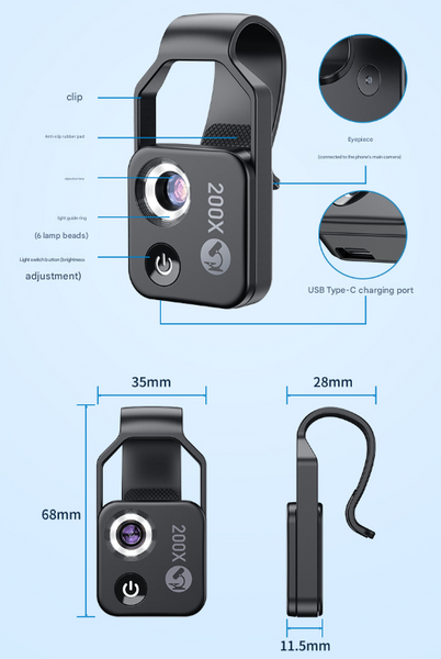 White 200X Clip On Microscope Lens For Smartphone Hd Pocket Magnifier With Cpl Filter And Led Light(Excluding Mobile Phones) Other Mobile Accessories