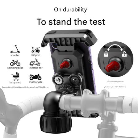 Black Heavy Duty Bike Phone Mount Anti Shake Motorcycle Holder With Secure Lock 360 Rotation Cradle For All Terrain Cycling Mounts & Holders