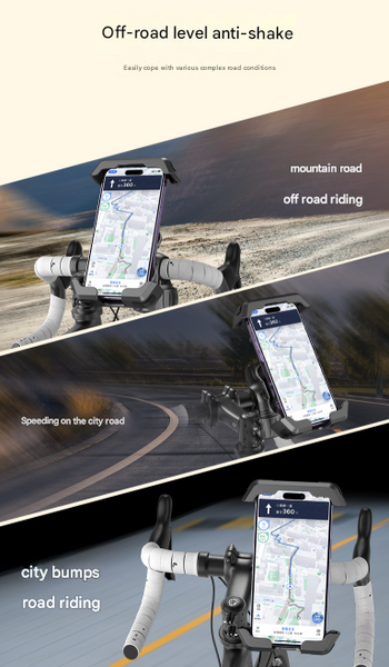 Black Heavy Duty Bike Phone Mount Anti Shake Motorcycle Holder With Secure Lock 360 Rotation Cradle For All Terrain Cycling Mounts & Holders