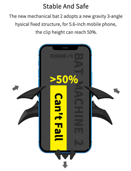 Black Creative Bat Style Gravity Car Phone Mount Secure Air Vent Holder With 360 Rotation Mounts & Holders