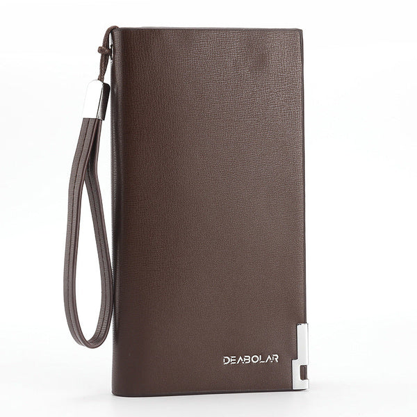 Brown Men's Business Casual Long Wallet Clutch Pu Leather Large Capacity Phone & Card Holder With Wrist Strap Wallets