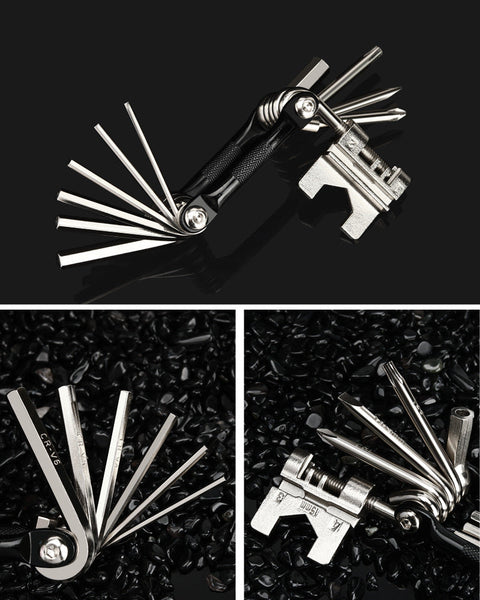 Black And Silver 16 In Bicycle Repair Multi Tool Compact Folding Bike Kit With Chain Breaker For Mtb Road Cycling Bike Tools