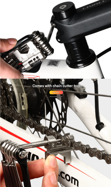 Black And Silver 16 In Bicycle Repair Multi Tool Compact Folding Bike Kit With Chain Breaker For Mtb Road Cycling Bike Tools