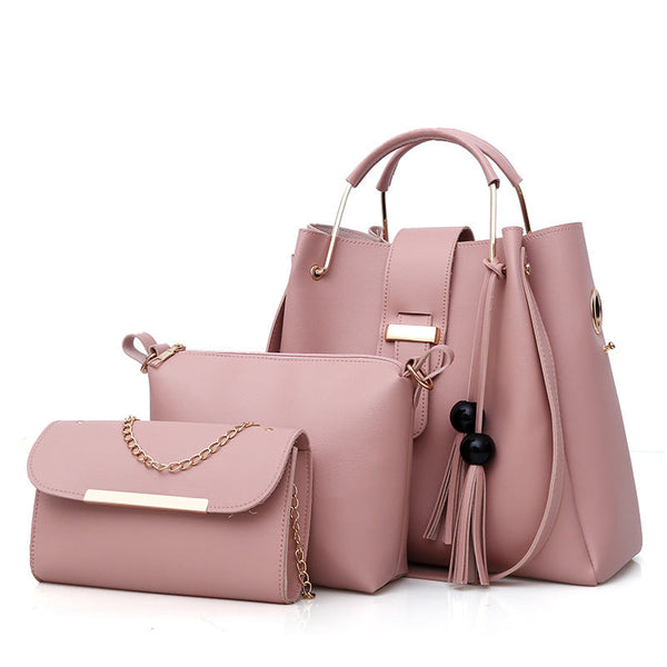 Pink Chic 3 Piece Women's Handbag Set Pu Leather Tote Crossbody Bag & Clutch Purse Women's Bags & Handbags