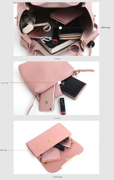 Pink Chic 3 Piece Women's Handbag Set Pu Leather Tote Crossbody Bag & Clutch Purse Women's Bags & Handbags