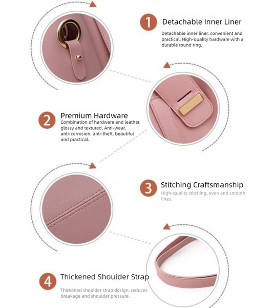 Pink Chic 3 Piece Women's Handbag Set Pu Leather Tote Crossbody Bag & Clutch Purse Women's Bags & Handbags