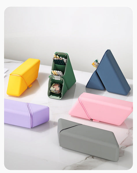 Purple Transforming Silicone Pencil Case Stand Up Pen Holder & Stationery Organizer Pencil Cases