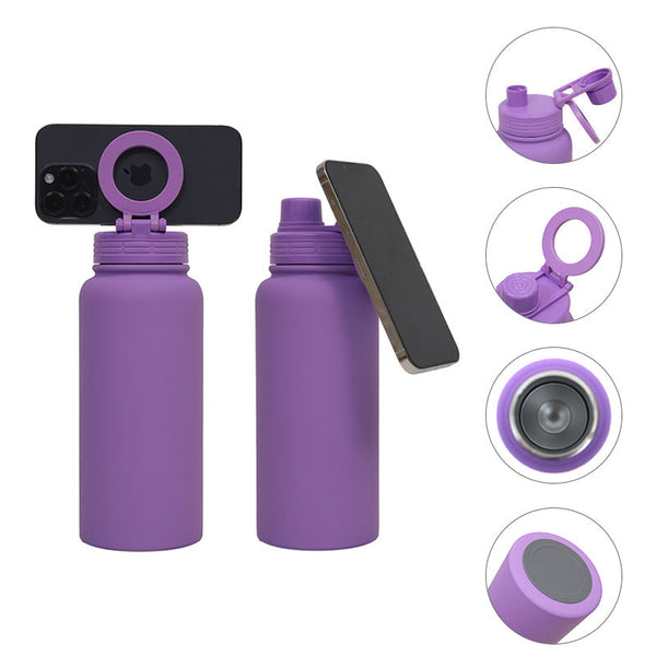 Green Premium 35Oz Stainless Steel Insulated Sports Bottle With Magnetic Phone Holder Lid Vacuum Flasks & Mugs