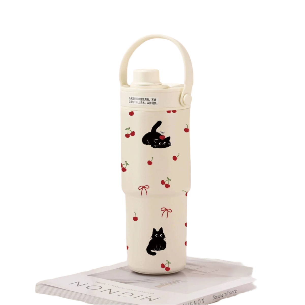 White Cherry Black Cat 30Oz Ceramic Lined Insulated Tumbler With Handle 735Ml Stainless Steel Travel Mug Vacuum Flasks & Mugs