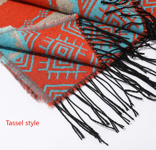 160 X 135Cm Navy Blue Palindrome Fringe Bohemian Shawl Cloak Ethnic Inner Mongolia Style Double Sided Scarf Cape Scarves & Wraps