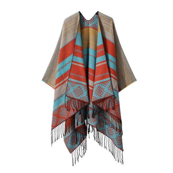 Blue Orange Palindrome Fringe Bohemian Shawl Cloak 160 X 135 Cm Ethnic Inner Mongolia Style Double Sided Scarf Cape Scarves & Wraps