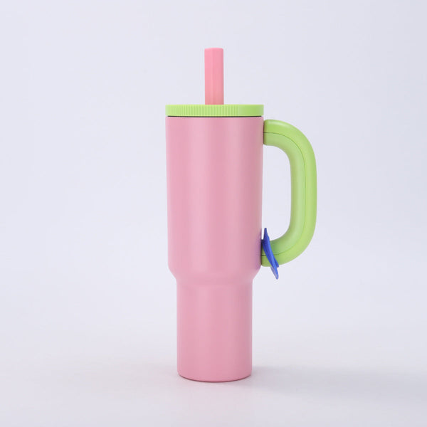 Pink 40Oz Macron Stainless Steel Insulated Tumbler With Handle And Straw 14.8 X 10.5 28 Cm Large Capacity Car Friendly Travel Mug Vacuum Flasks & Mugs
