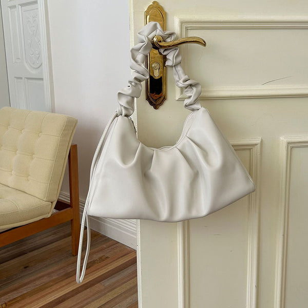 White Pleated Handheld Underarm Bag Stylish Spacious Tote For Everyday Use Women's Bags & Handbags