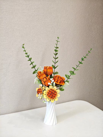 Orange Diy 3D Flower Bouquet Puzzle Set With Vase Craft Kit For Kids And Adults Puzzles
