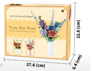 Blue Diy 3D Flower Bouquet Puzzle Set With Vase Craft Kit For Kids And Adults Puzzles