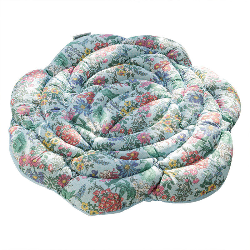 Blue Rose Pattern Pure Cotton Chair Cushion Thickened 50X50cm Office Sofa Pad Patio Furniture Cushions & Pads