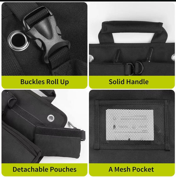 Black Heavy Duty Tool Organizer Roll With Detachable Pouches Tool Bags Belts & Pouches