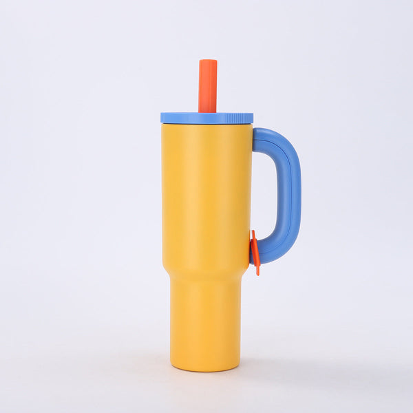 Yellow Blue 40Oz Macron Stainless Steel Insulated Tumbler With Handle And Straw 14.8X10.5X28 Cm Vacuum Flasks & Mugs