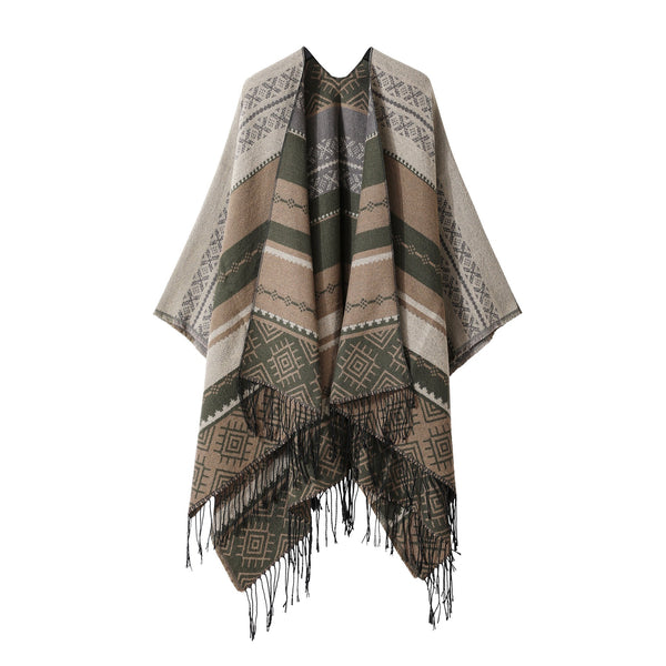 Grey Coffee Palindrome Fringe Bohemian Shawl Cloak 160 X 135 Cm Ethnic Inner Mongolia Style Double Sided Scarf Cape Scarves & Wraps